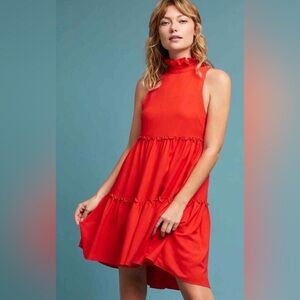 Elliatt Anthropologie Sonnet Mock Neck Dress Red Small Flirty Party Casual XS